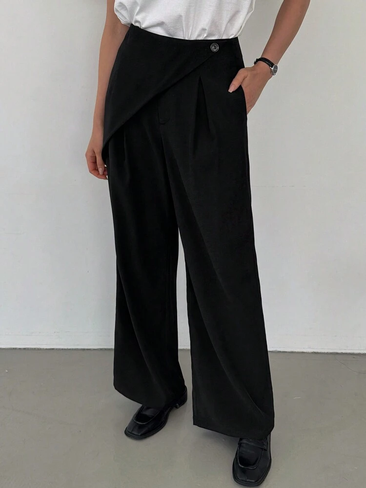 Women's Solid Color Straight Leg Wrap Pants With Design Details Women Dress Pants