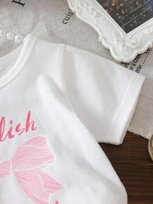 Roupa casual de verão para bebês meninas, camiseta branca com estampa fofa + saia evasê, uso diário essencial - Rosa Quente - Ver 4
