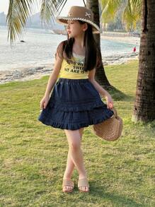 DAZY Tween Girl Denim Skirt, Summer, Back To School - Blue - View 7