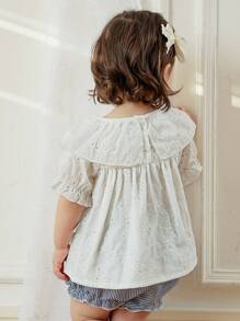 SHEIN Leichte weiße Rüschenbluse mit Kurzarm für Kleinkind Mädchen, sommergeeignet