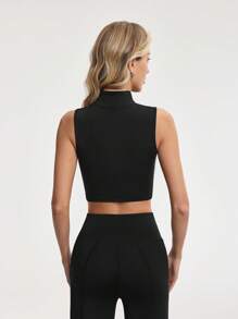 Gameset SHEIN Sport Chaqueta casual de verano sin mangas con cremallera de unicolor para mujer - Negro - Ver 2