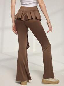 Mulvari 女款纯色 3D 花朵装饰休闲紧身裤 - 卡其色 - 查看 2