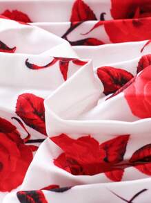 SHEIN 斋月少女玫瑰印花领带褶皱下摆连衣裙，奢华优雅的节日花园风格 - 彩色 - 查看 3