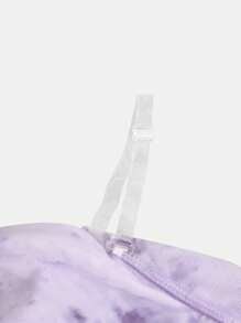 SHEIN Girlism Vestido morado con hombros descubiertos, cuello en V cruzado, drapeado, estilo línea A con capa, estampado floral pequeño en malla, estilo "chica limpia", lindo, para vacaciones, elegante, para primavera/verano, para adolescentes - Morado - Ver 3