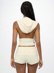 SUMWON WOMEN Athletic Booty Shorts With Hooded Design Workout Dance PerFormance Short High Waisted Gym Training Running Festival Summer Activewear - Apricot - View 2