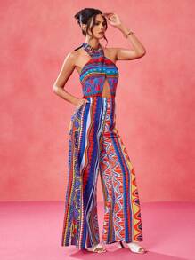 JIAN LASALA Combinaisons multicolores pour femmes, style bohème, avec dos nu, nouée, colorées, imprimés géométriques. Tenues d'été pour femmes, combinaisons d'été, tenues de vacances, sorties, tenues de plage pour femmes