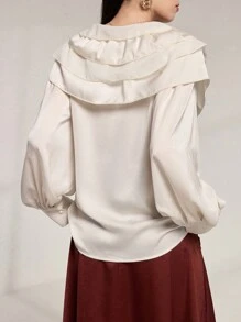 Modelyn Women's Ruffle Trim Tied Chiffon Blouse - Apricot - View 2