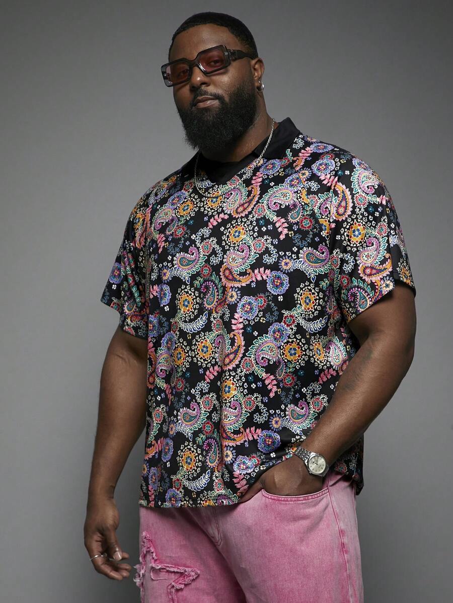 Manfinity VCAY 大码男士宽松街头风针织短袖 Polo 衫 - 彩色 - 查看 1