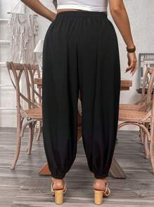 Breezaya Women's Casual Harem Pants With Drawstring, Relaxed Fit, Solid Color - Black - View 3