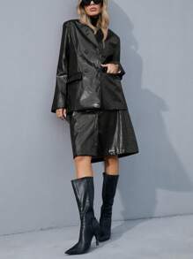Aveloria Modichic New Elegant Casual Crocodile Print PU Blazer Jacket And Midi Skirt Set, Business Commuting Outfit For Women, Autumn