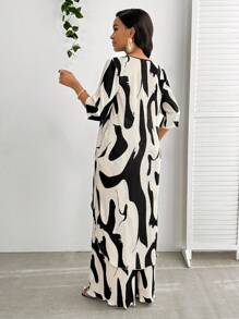 SHEIN Lady Spring Summer Casual Vacation Holiday Everyday Elegant Black And White Pattern Pleated Fabrics Vacation Outfits Woman Women Two-Piece Outfits Women Two Piece Set