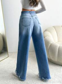 EURMUSE WIDE LEG HIGH WAIST JEANS Simple Fashion Daily Casual - Light Wash - View 2