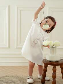 Souflis Souflis Infant/Baby Girl Summer Lightweight Ruffle Sleeve Bowknot Decor Cute Casual Dress - White - View 3