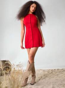 Athîral Vestido corto sin mangas de unicolor para mujer, uso casual y de moda sencilla para uso diario