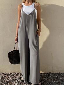 Livesso 女士纯色口袋休闲宽松连体裤