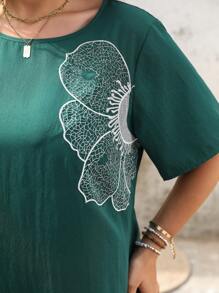 SHEIN LUNE 大码女士休闲中式度假连衣裙，适合派对、聚会、购物、圣帕特里克节、复活节、春夏季 - 綠色 - 查看 6