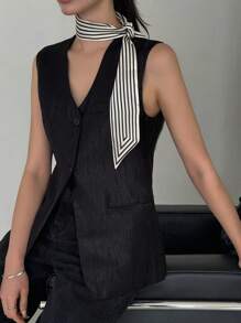 DAZY Women's Slit Waist Fitted Blazer Vest Business Attire Western Outfits For Women - Black - View 6