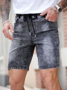 Manfinity Homme 男士灰色修身直筒牛仔短裤