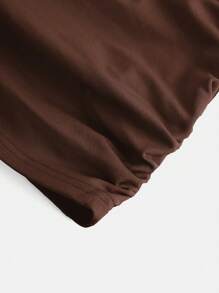 SHEIN Girlism Teen Girl Plain Knitted Ruched Casual Asymmetrical Shoulder Cami Top - Brown - View 3