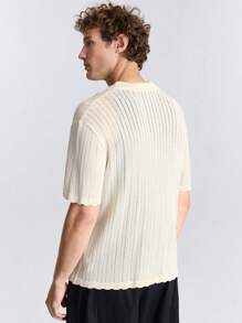 Ontre Men's Cardigans Short Sleeve Solid Color Casual Minimalist Style, Suitable For Everyday Wear - Beige - View 5