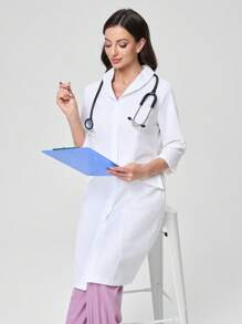 TaskEZ Blouse de laboratoire blanche minimaliste, décontractée, à boutons et poches sans motif