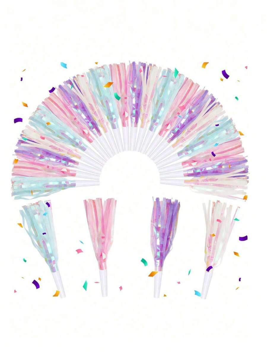 24pcs Party Blowers, Noise Makers Glitter Metallic Fringed Party Horns For Birthday Blow Horns Graduation Sporting Party Favors Supplies, Halloween Decor, Back To School, Supplies School, School Stuff