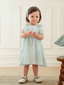 SHEIN Robe unie à volants de style vintage français pour bébé fille, adapté pour l'été