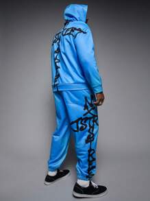 Manfinity VCAY بدلة رياضية مكونة من هوديي مضفر فضفاض وبنطلون بسحاب للرجال كبار الحجم، مناسبة للخريف والشتاء، ملابس مريحة - متعدد الألوان - مشاهدة 4