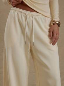 MUSERA Pantalón jogger de pierna ancha con cintura elástica y cordón, abertura lateral, de estilo casual y sexy para vacaciones - Amarillo - Ver 4