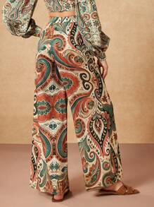 Dé Johnea Bianca Designer Boho Bohemian Retro Print High Waist Pocket Wide Leg Casual Pants For Spring Summer Vacation Beach Cruise, Festival, Ibiza Fits - Multicolor - View 2