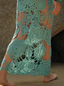 Anewsta 性感度假优雅镂空花卉钩针露背透明无袖夏季女士沙滩罩衫