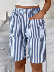 Easowa Damen Lässig gestreifte Bermuda Shorts mit Tasche