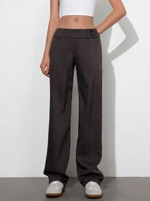 Femmeiva Women's Retro Oversized Waist Low-Rise Flared Leg Long Pants Fall Cloth For Women - Dark Grey - View 3