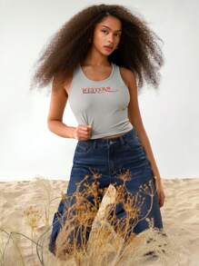 Athîral 女士休闲字母印花修身背心 - 灰色 - 查看 1