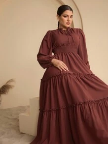 Graceveil Women's Extra Long Ruffled Tiered A-Line Waist Cinching Dress - Brown - View 7