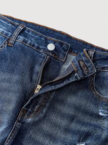 SHEIN Plus Size Casual Washed Distressed Slim Flare Leg Jeans - Dark Wash - View 4