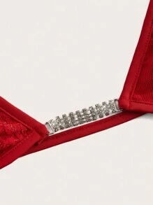 SHEIN ICON Y2K 女士性感蕾丝半透明衬衫 - 紅色 - 查看 3