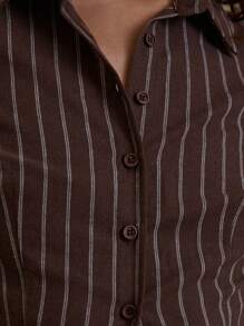 MUSERA Tailored Button Through Pinstripe Fitted Long Sleeve Shirt Business Casual Vacation Casual Butter Wouldn't Melt Holiday Fall Back To School Autumn Winter Party, Elegant