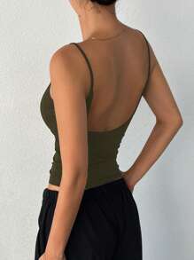 DAZY Women's Casual Solid Color Backless Camisole Tops - Army Green - View 5