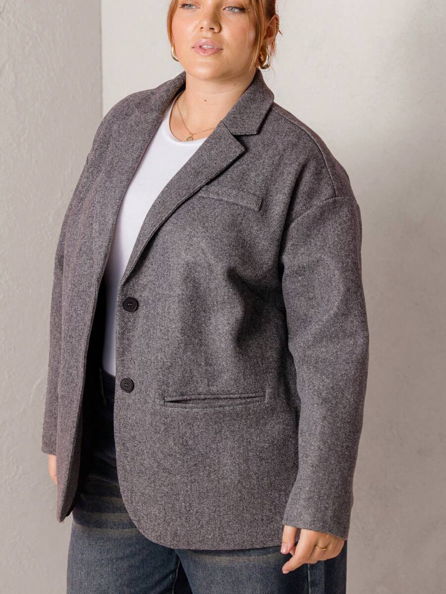 Aralina Curve Heather Grey Tailored Wool Blazer Jacket - Grey - View 1