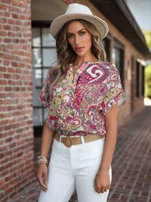 SHEIN LUNE Women's Paisley Print Casual Vacation Loose Fit Blouse, Summer - Multicolor - View 4