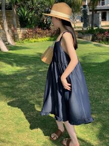 DAZY Vestido vaquero para niña preadolescente para otoño, ropa de vuelta al colegio