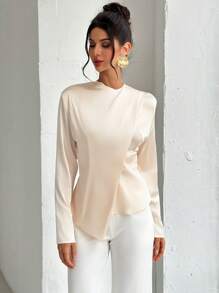 Firerie Blouse ample à col roulé et manches longues couleur champagne pour femme, élégante/bureautique/décontractée/polyvalente - Champagne - Voir 4