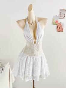 Soleia Bohemian  ,Boho, Romantic Floral ,Vacation, Floral  4th Of July Clothes  Rave Outfits White Graduation Dress Party Dress Graduation Outfit 4th Of July Dress  Butter Yellow 4th Of July Festival Concert Vacation Dress Elegant Getup White Knit Elastic Mesh Lace Hollow Out Tie Closure Mini Dress For Ladies,Sun Dress