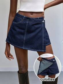 Maija 女士深蓝色牛仔裙裤，休闲百搭 - 中等水洗藍 - 查看 1