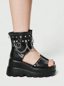 ROMWE Grunge Punk Women's Punk Style Rivet Decor Platform Wedge Sandals