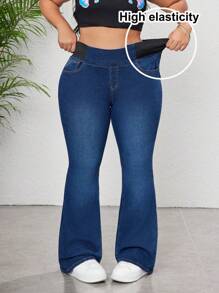 SHEIN CURVE+ Plus Size Women Blue Denim Flare Jeans