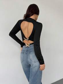 SHEIN Privé Robe fourreau dos nu à manches longues, élégante, romantique, mode, sexy, pour femmes. Convient pour les fêtes, les vacances, la rentrée, les rendez-vous romantiques, les mariages, les anniversaires