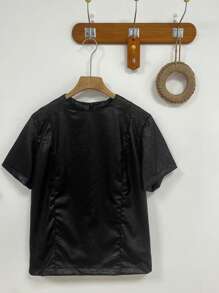 Dazy-Less 休闲正式宽松简约 PU 短袖圆领女式 T 恤、教师服装