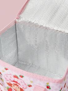 Strawberry Shortcake X SHEIN 1 Pc Cute Strawberry Printed RPET Thermal Insulated Lunch Bag,Keeps Food Warm Or Cold, Picnic Bag, Large Capacity, Can Hold Lunch Boxes And Drinks, Suitable For Picnics, Camping, Travel, Home Use, Suitable For Families, And Students,Strawberry,Gift Ideas, Summer / Spring , Vacation - Baby Pink - View 4
